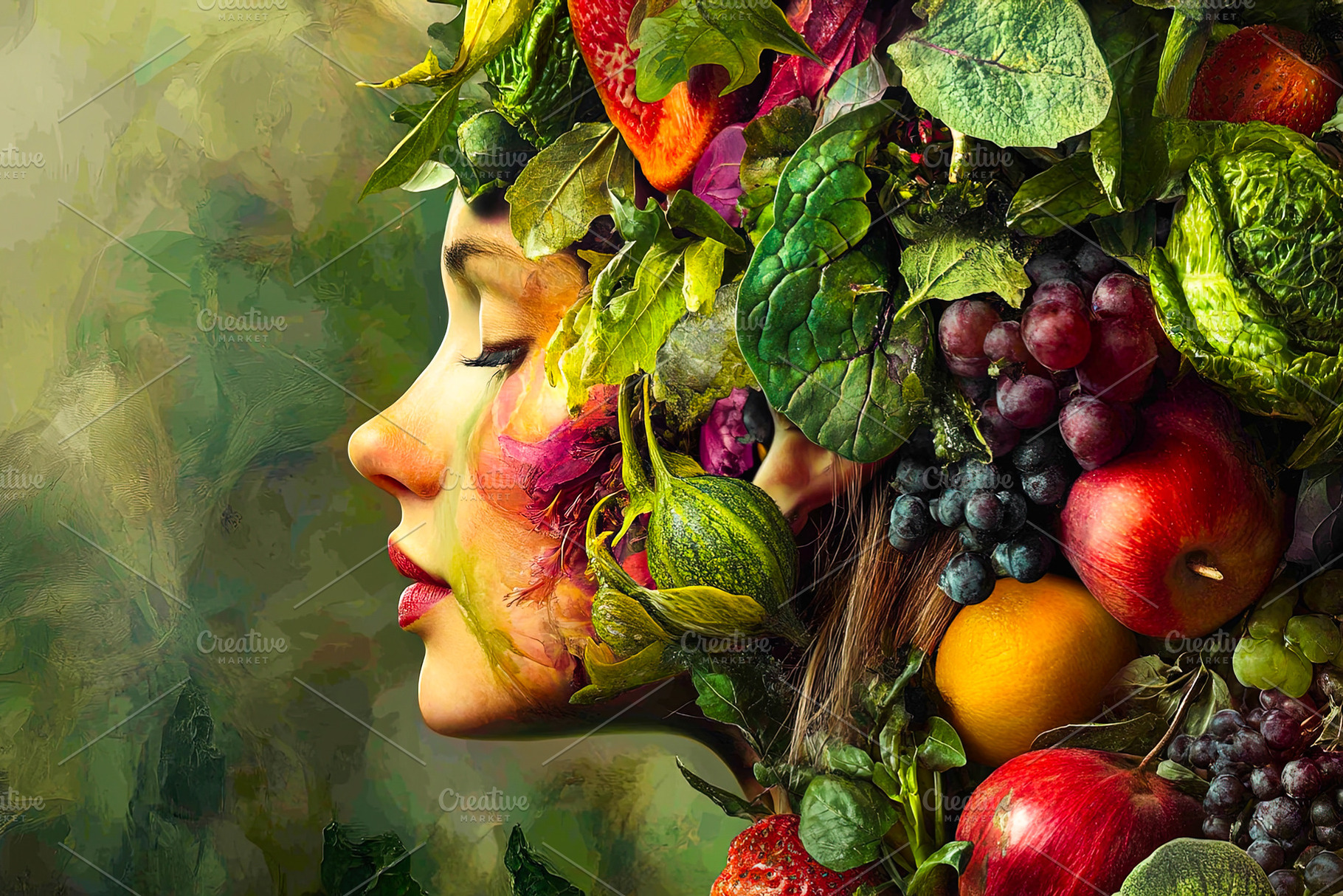 Woman’s Profile with Fruit and Vegetables, a Person Photo by Ales Munt