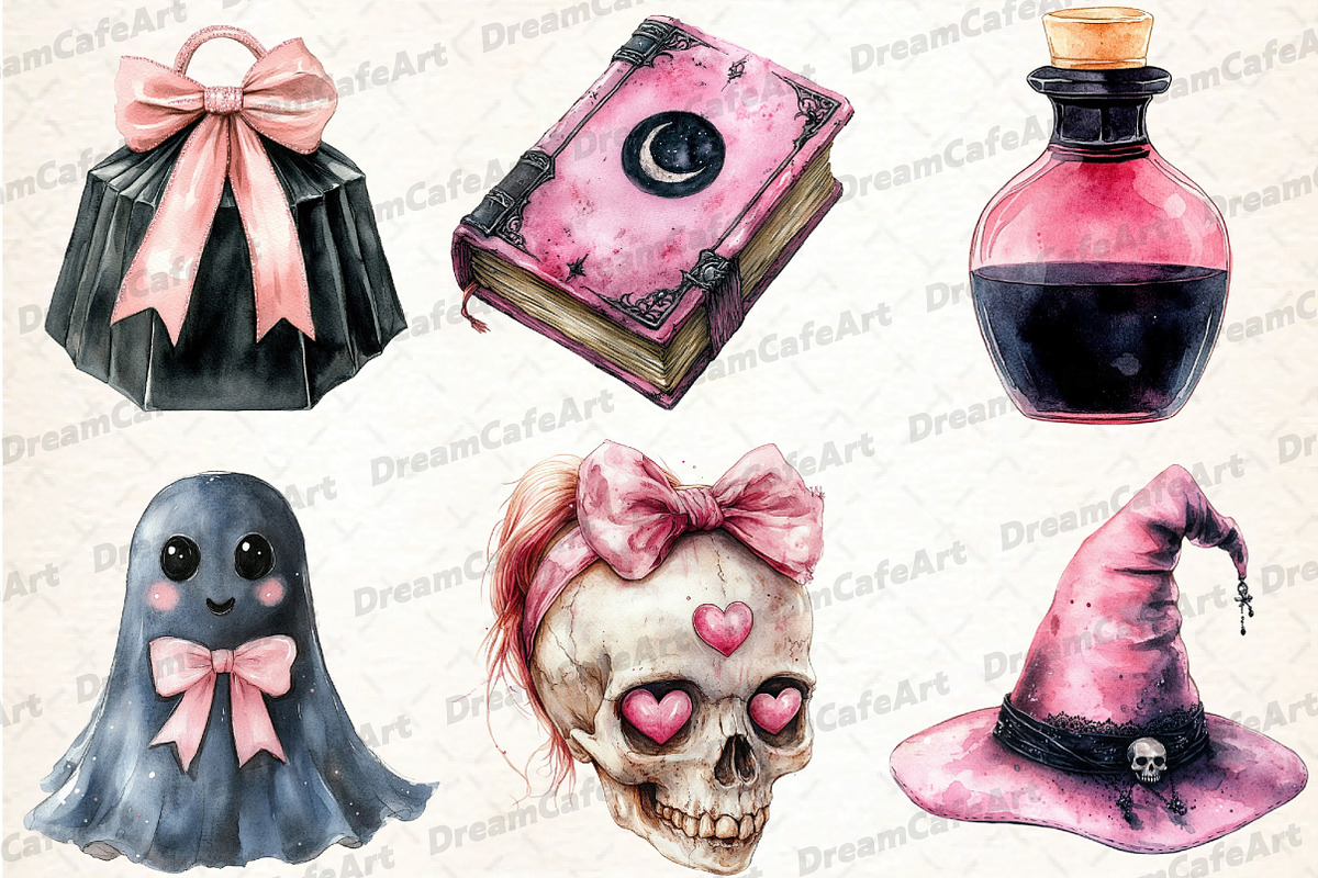 Black Pink Halloween Clipart, an Illustration by DreamCafeArt (Photo 3 of 7)