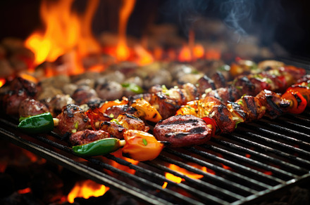 Barbeque with grilled meat and veget, a Photo by Iftikhar Alam