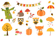 Autumn clip art set, Fall Scarecrow, an Animal Illustration by Pravokrugulnik (Thumbnail 1 of 2)