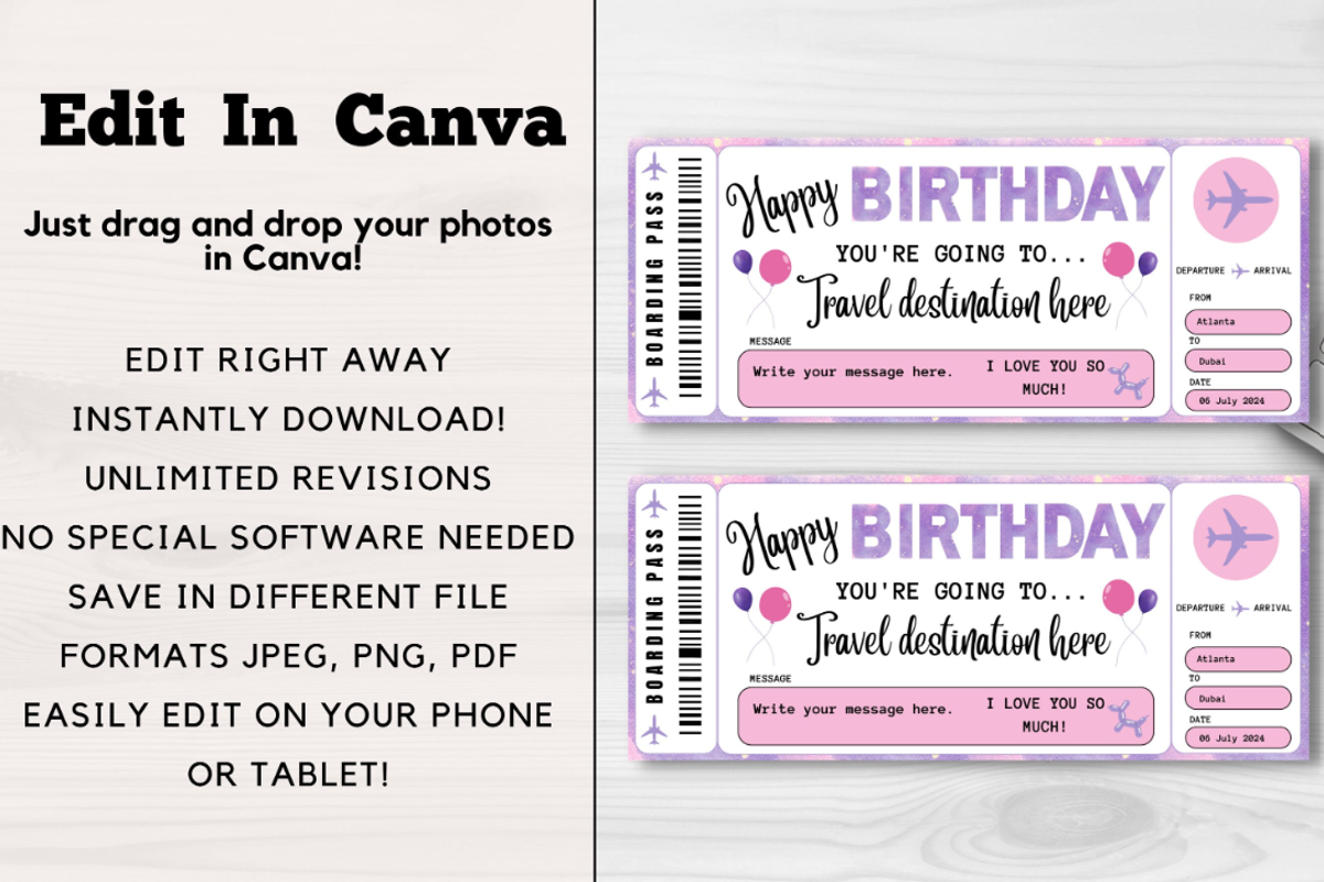 Happy Birthday Gift Boarding Pass, a Card Template by YasdeyDesigns (Photo 5 of 8)