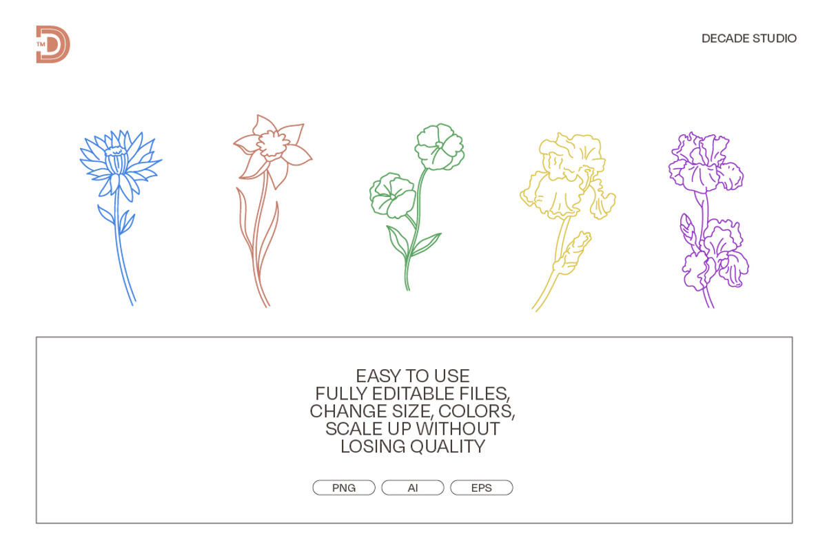 Flower Line Art Illustrations, an Object Graphic by Decade Studio (Photo 3 of 4)