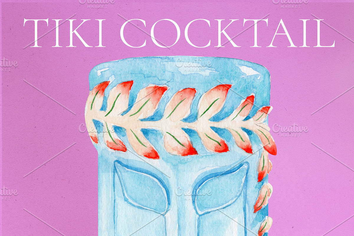 Watercolor Tiki Cocktails Set, a Food Illustration by Olexandra Mur (Photo 3 of 4)
