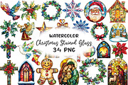 Christmas Stained Glass Clipart, an Illustration by CraftArtStudio (Thumbnail 1 of 6)