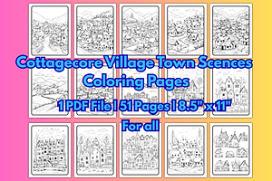 1PDF 51 SCENSE CUTE COTTAGE VILLAGE, a Decorative Illustration by Vachira Digital Studio