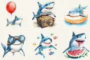 Watercolor Cute Sharks Clipart, an Illustration by OK Design (Thumbnail 2 of 5)