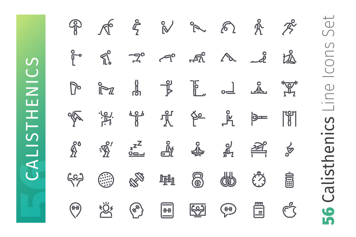 Calisthenics Line Icons Set, an Outline Icon by Voysla's Shop (Photo 2 of 4)