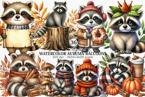 Watercolor Autumn Raccoons Clipart, an Illustration by Canvas Craft