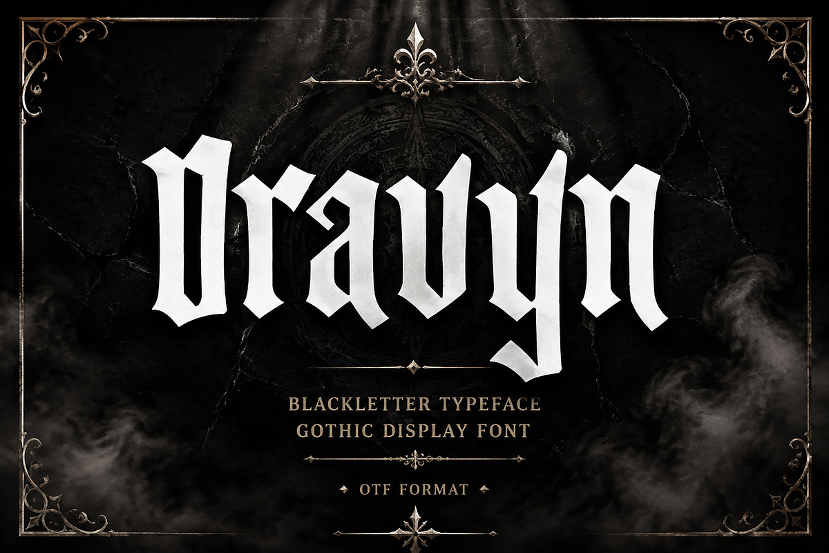 Dravyn – Gothic Blackletter Typeface, a Blackletter Font by Wow Magic (Photo 1 of 5)