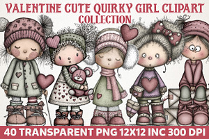Valentine Cute Quirky Girl Clipart, an Illustration by RobertsArt