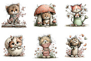 Whimsical Spring Cats Clipart, an Illustration by CreationArt (Thumbnail 7 of 7)