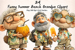 Funny Summer Beach Grandpa Clipart, an Illustration by Digital Artistic99