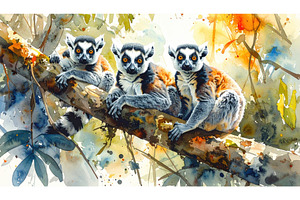 three lemur on branch in rainforest, an Animal Photo by Igor Tichonow