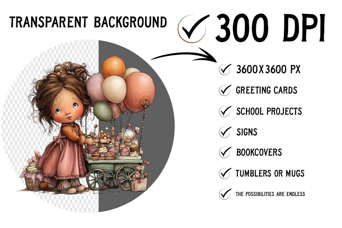 Whimsical Birthday Girls Clipart, a Seasonal Illustration by Craft Nest (Photo 2 of 6)