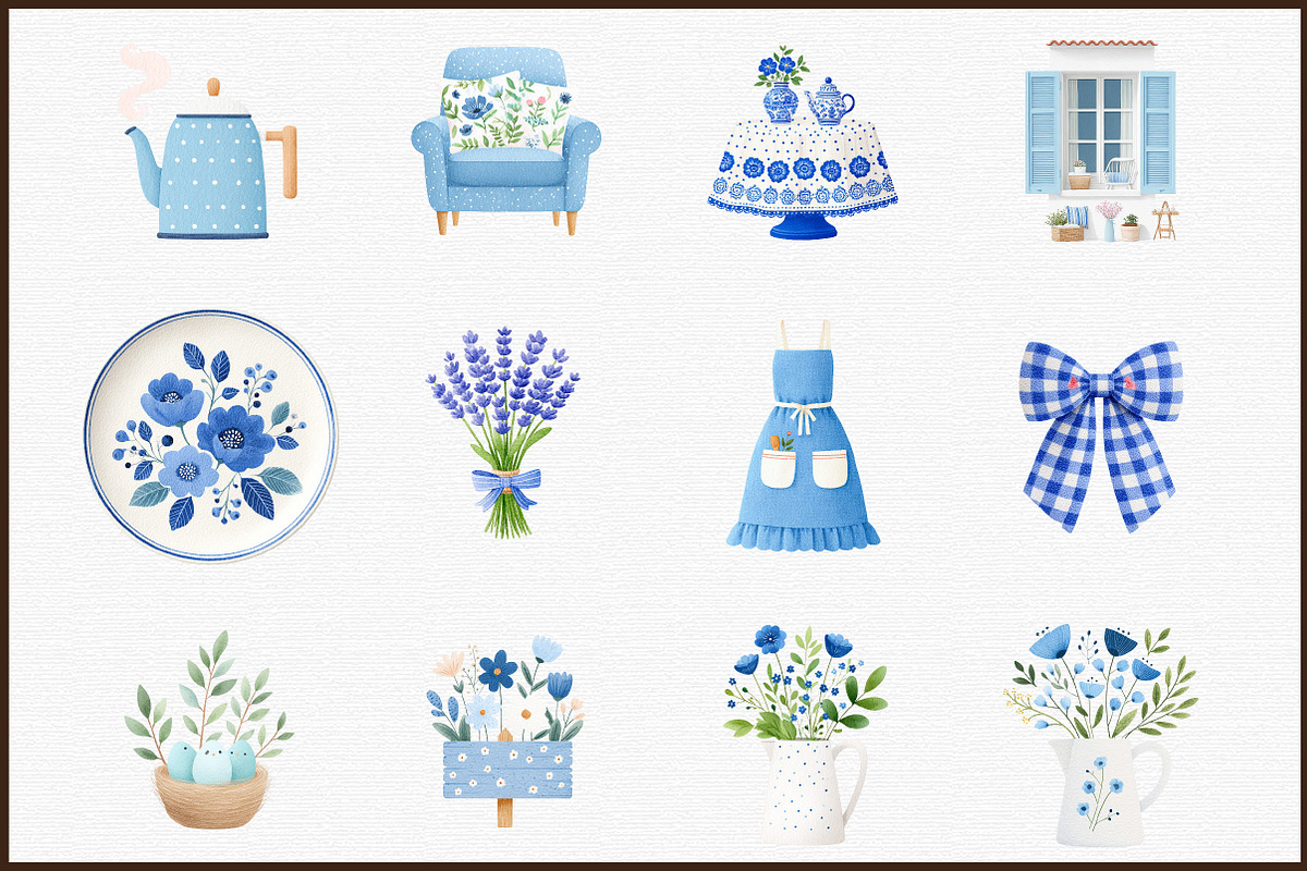 Blue Cottage Charm Clipart Set, an Illustration by Sublimation Artist (Photo 3 of 6)