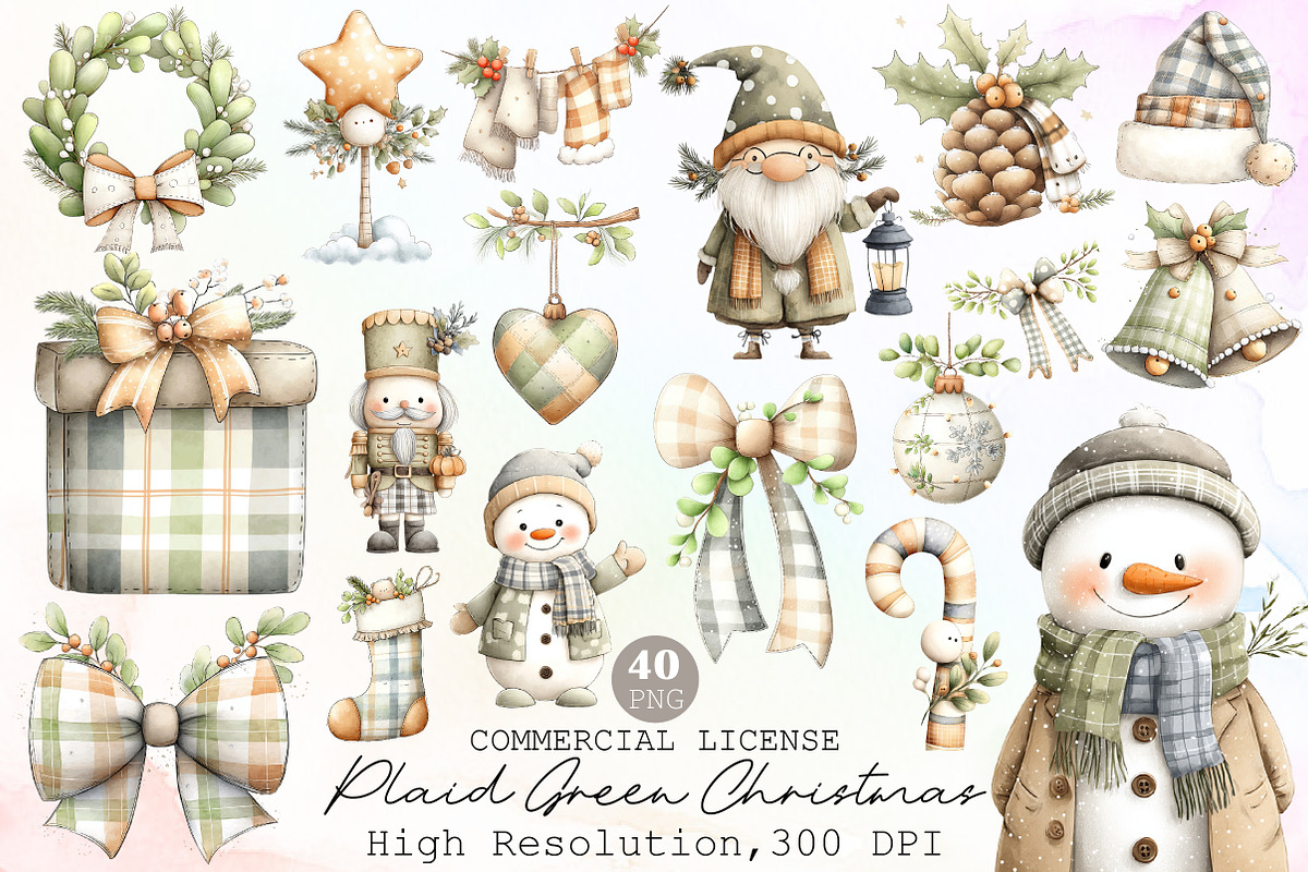 Plaid Green Christmas Clipart, an Illustration by Sublimation Artist (Photo 1 of 6)