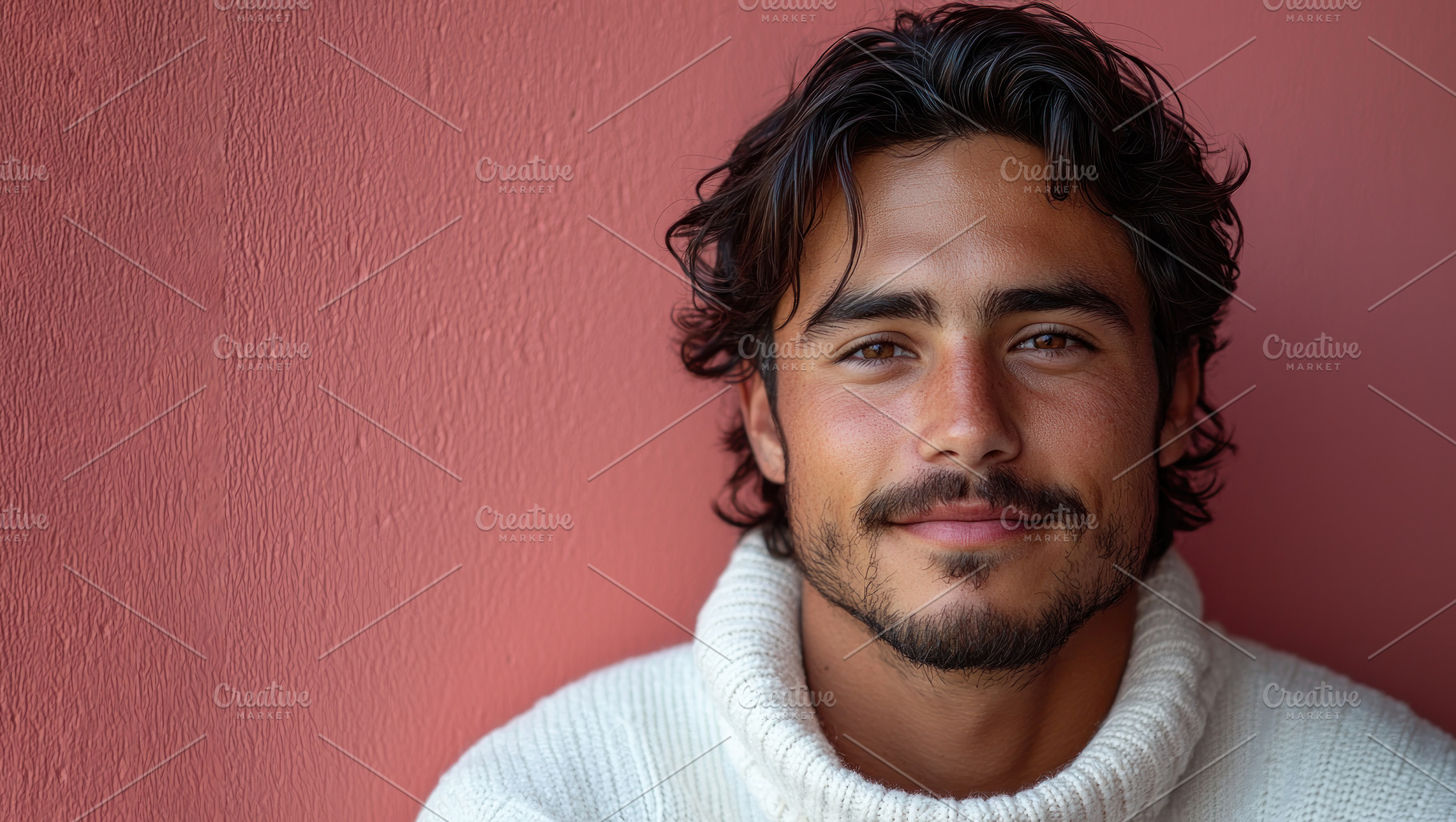 Young man with tousled hair and mustache wearing cream sweater s, a Person Photo by José Manuel Gelpi