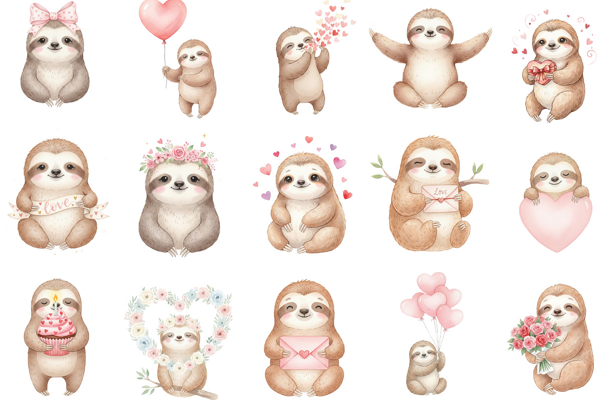 Valentine's Day Sloth Cartoon, an Illustration by Designking (Photo 2 of 5)