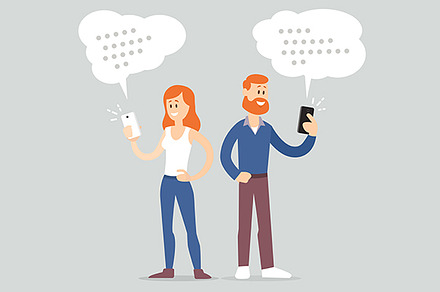 Illustration of a couple, texting.