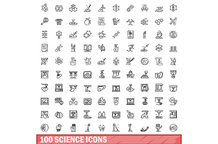 100 science icons set, outline style, a Healthcare Illustration by Ylivdesign