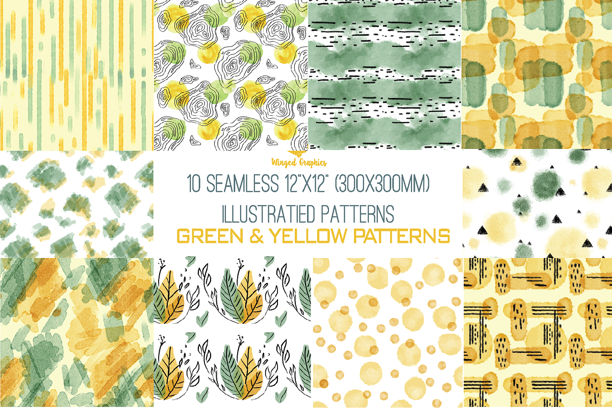 Seamless green and yellow patterns, a Pattern Graphic by Winged Graphics (Photo 2 of 4)
