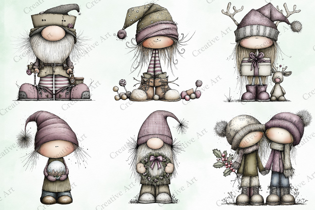 Whimsical Christmas Gnome Clipart, an Illustration by Creative Art (Photo 3 of 10)