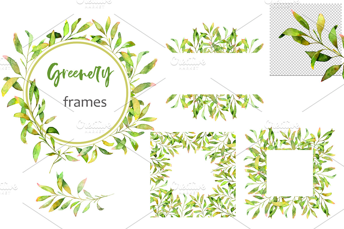 Greenery Collection. Watercolor set, a Decorative Illustration by SaharaArt (Photo 3 of 7)