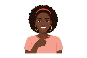 Smiling young woman with curly hair, an Illustration by designvectx