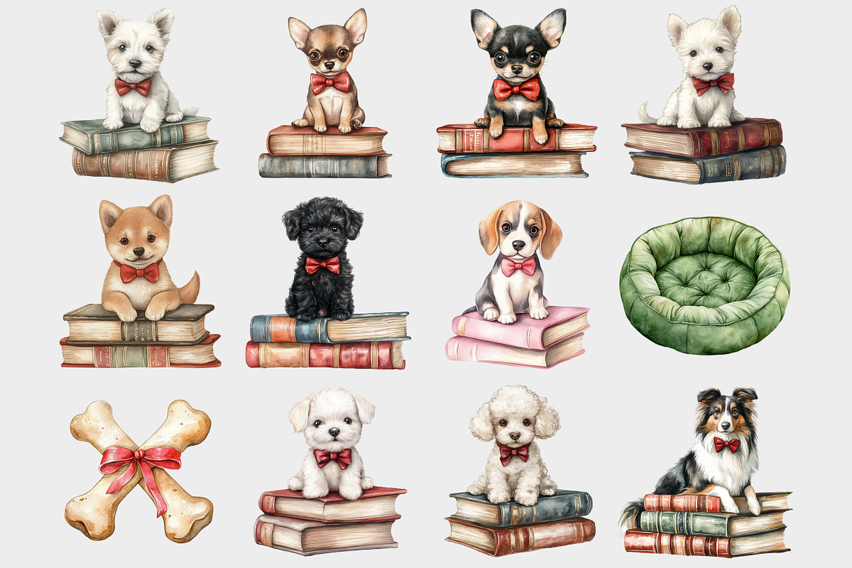 Watercolor Dogs & Book Clipart, a Seasonal Illustration by Design Market (Photo 3 of 3)