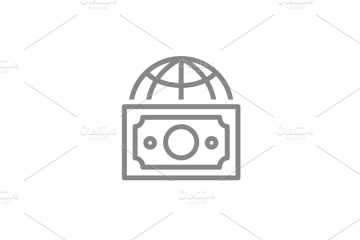 Money bill with globe line icon, an Object Illustration by GraphiShop