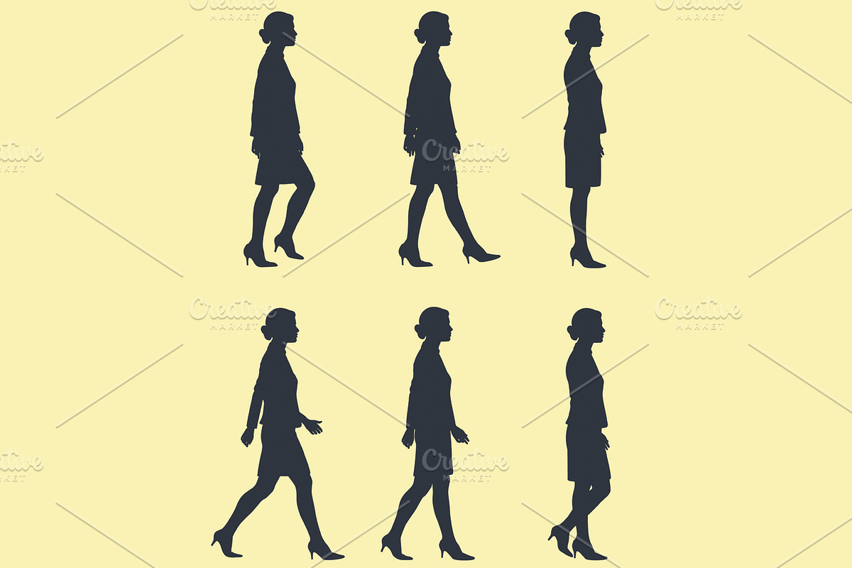 Businesswoman Walk Cycle Silhouette, a Work Illustration by Ellegant Media
