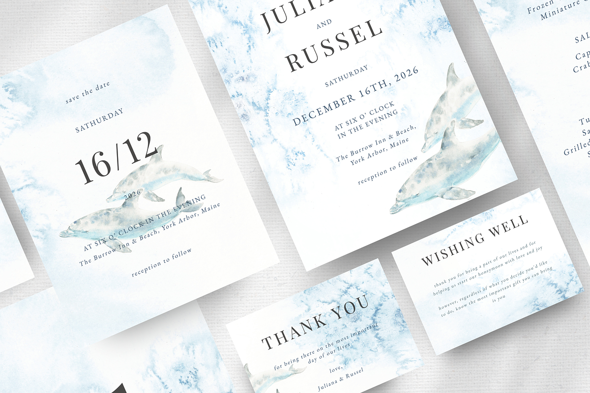 Watercolor Dolphins Wedding Set, an Invitation Template by Kolorata Art (Photo 5 of 5)