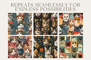 8 Well Dressed Cats Seamless Pattern