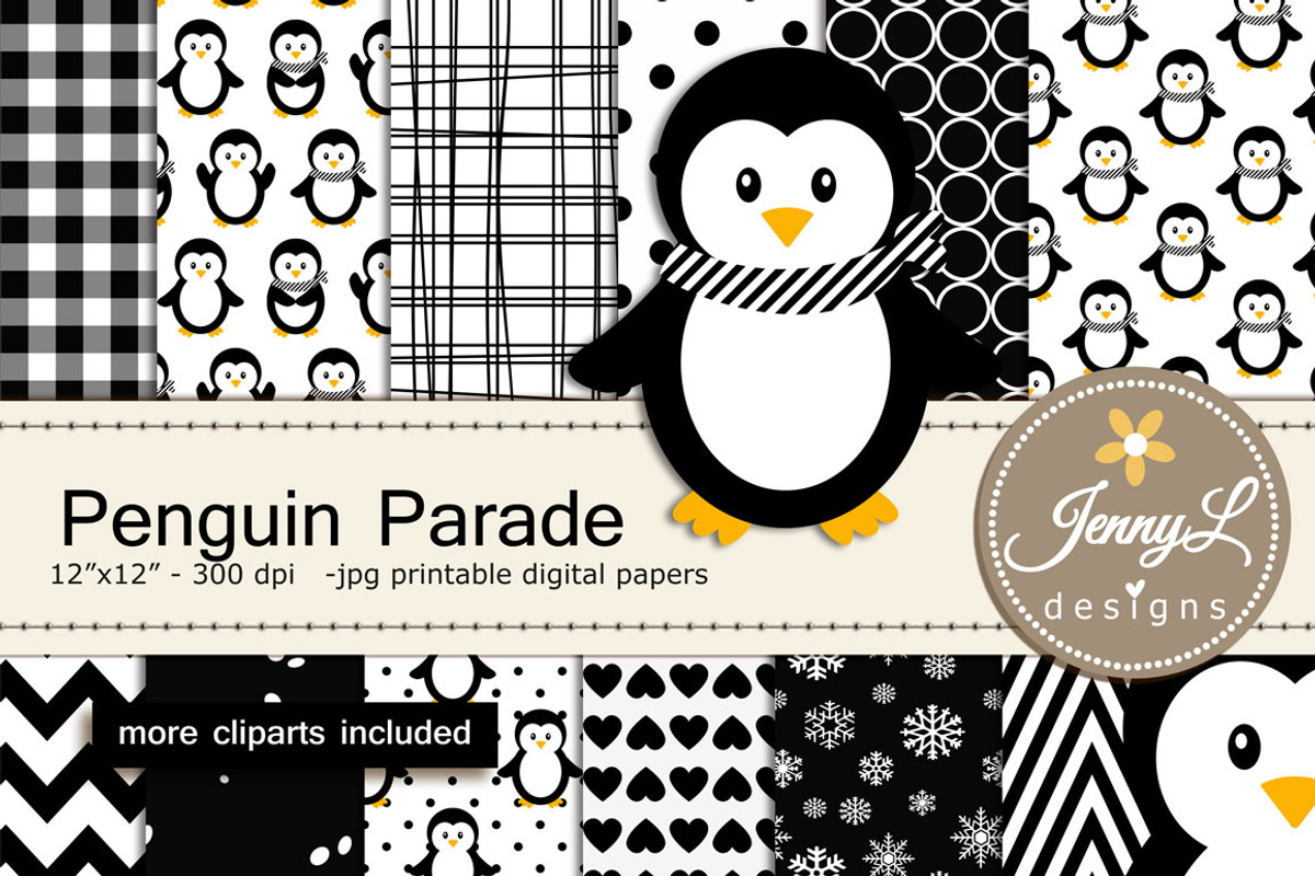 Penguin Digital Papers & Clipart, a Pattern Graphic by JennyL Designs (Photo 1 of 5)