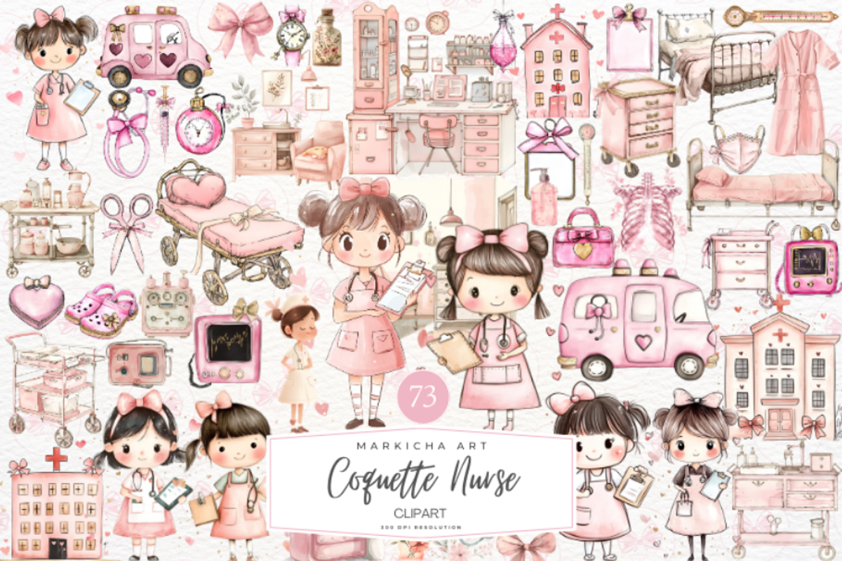 Cute Coquette Nurse Clipart, an Illustration by Markicha Art (Photo 1 of 4)