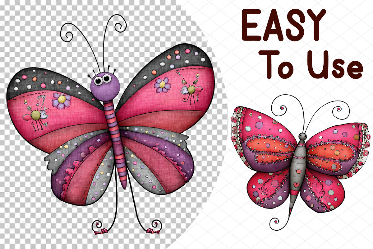 Whimsical Pink Red Butterflies PNG, an Illustration by cherrydesign (Photo 4 of 4)