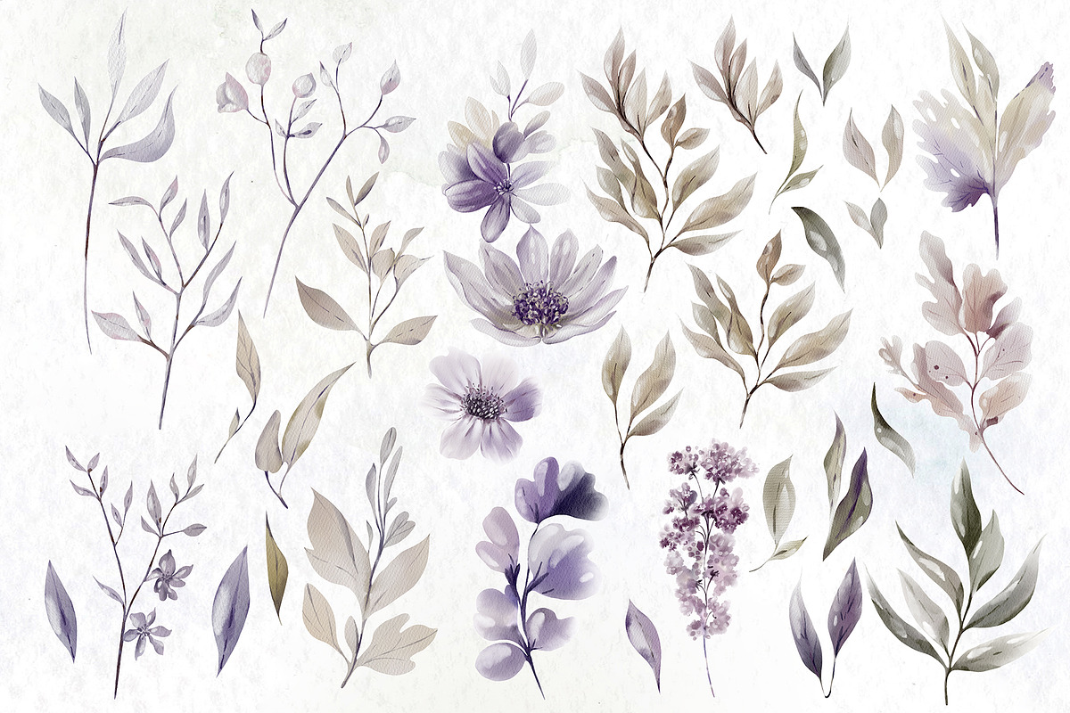 Watercolor Purple Flowers, an Object Graphic by Knopazyzy (Photo 3 of 4)