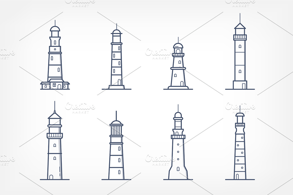 Lighthouses set, seamless patterns, an Object Illustration by Good Studio (Photo 3 of 9)