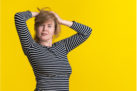 Mature woman posing in striped long, a Person Photo by Alexander-Piragis