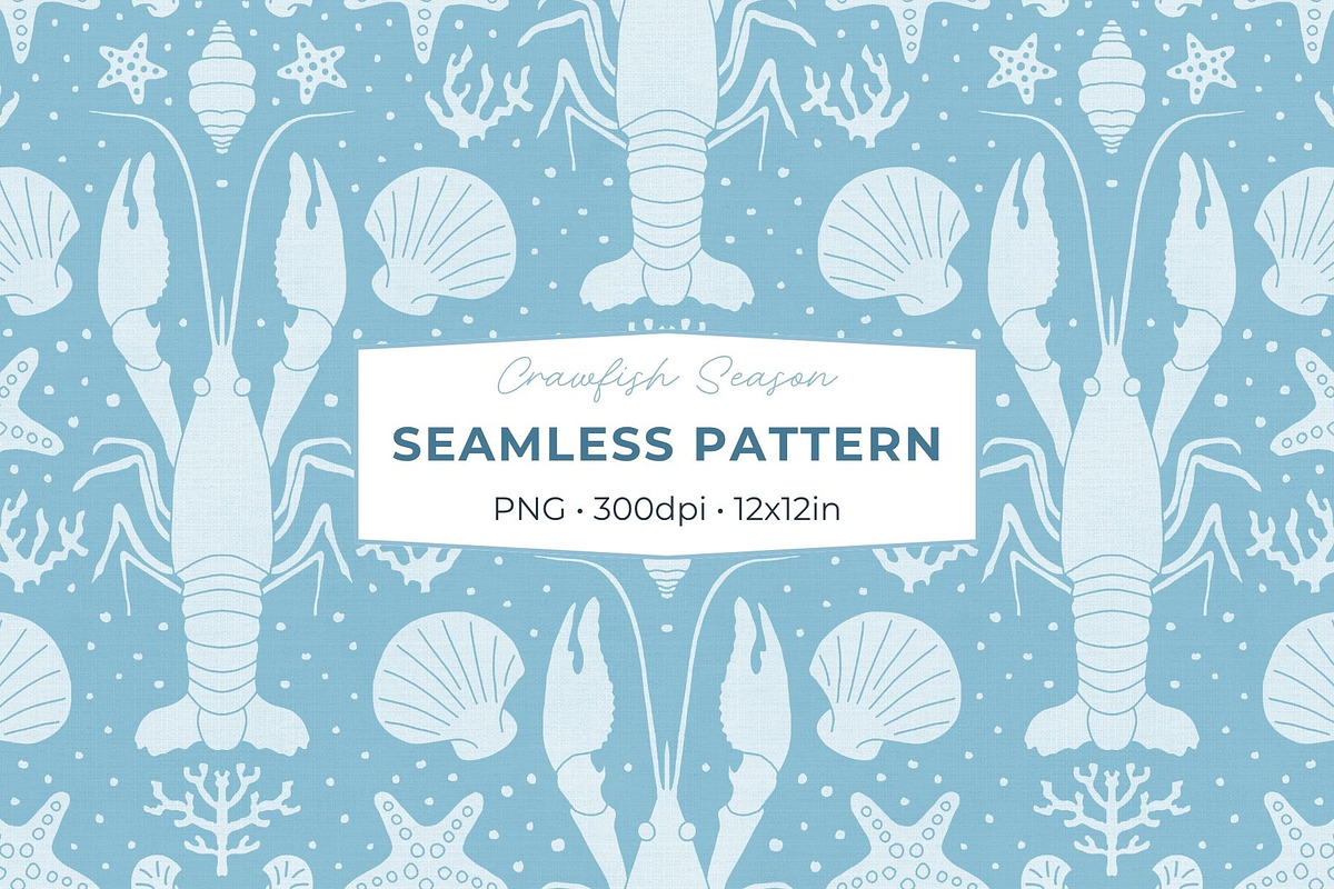 Blue Crawfish Seamless Pattern, a Pattern Graphic by Fern & Quill (Photo 1 of 6)