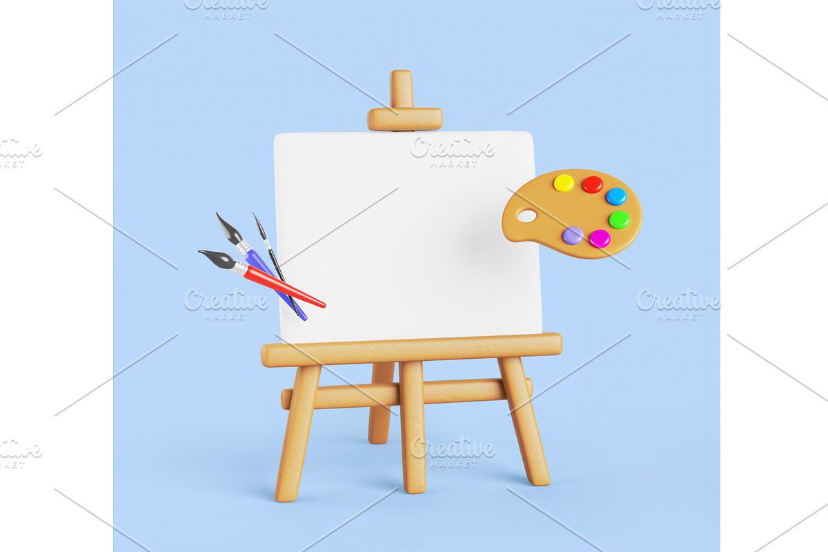 3d wood easel with blank white, an Object Illustration by Marozhkastudio