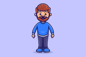 Cute Beard Man Cartoon Illustration