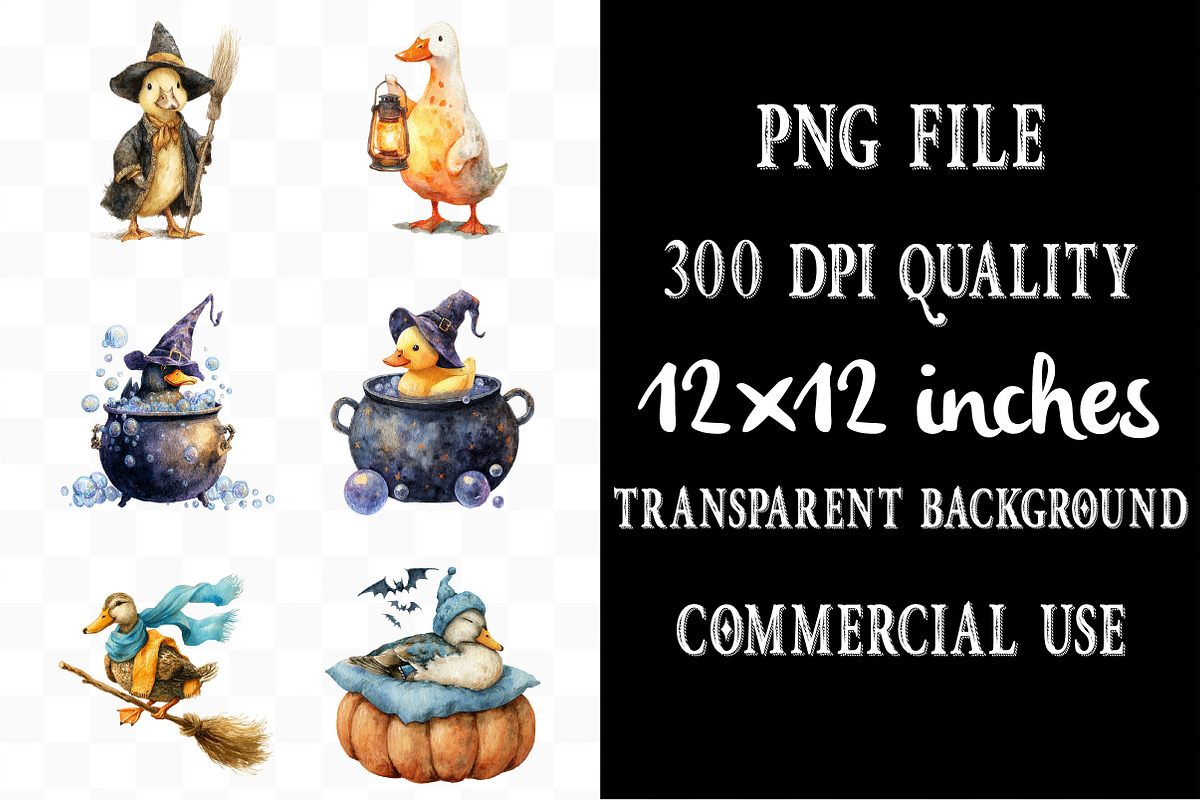 Watercolor Halloween Ducks Clipart, an Illustration by Designking (Photo 4 of 5)