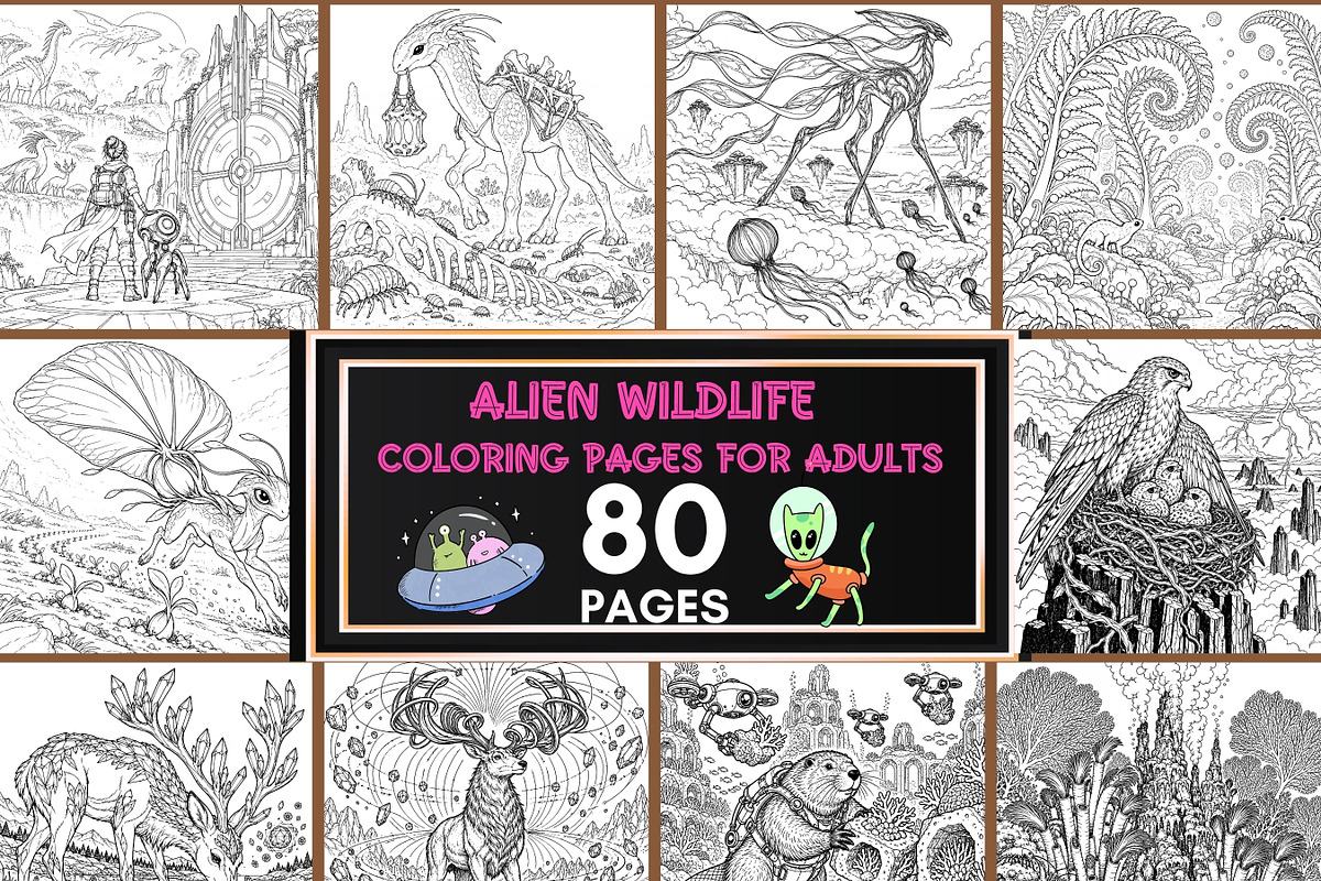 Alien Wildlife Coloring Pages Bundle, a Brochure Template by LA Design (Photo 1 of 10)