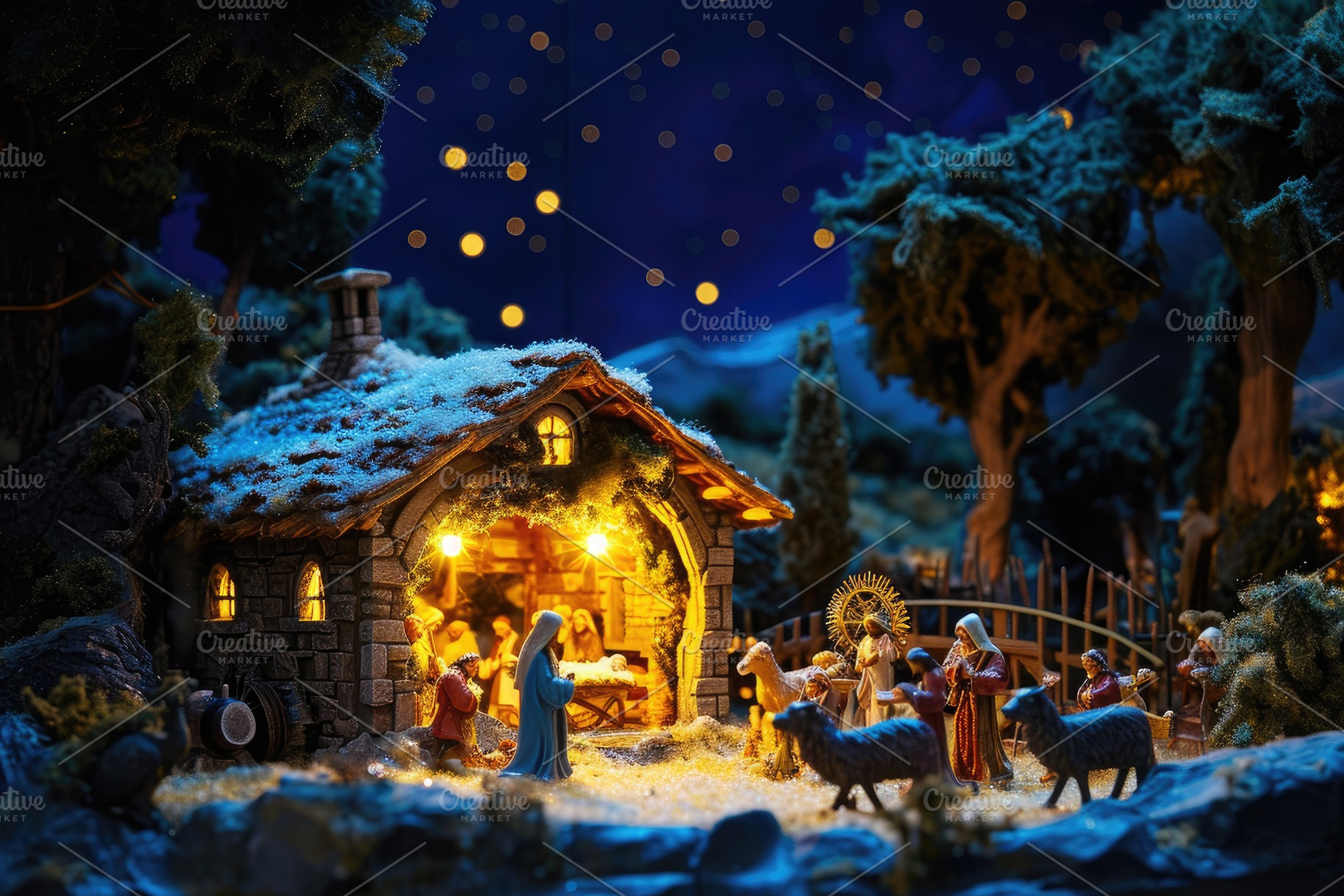 A nativity scene featuring a manger, a Photo by Iftikhar Alam