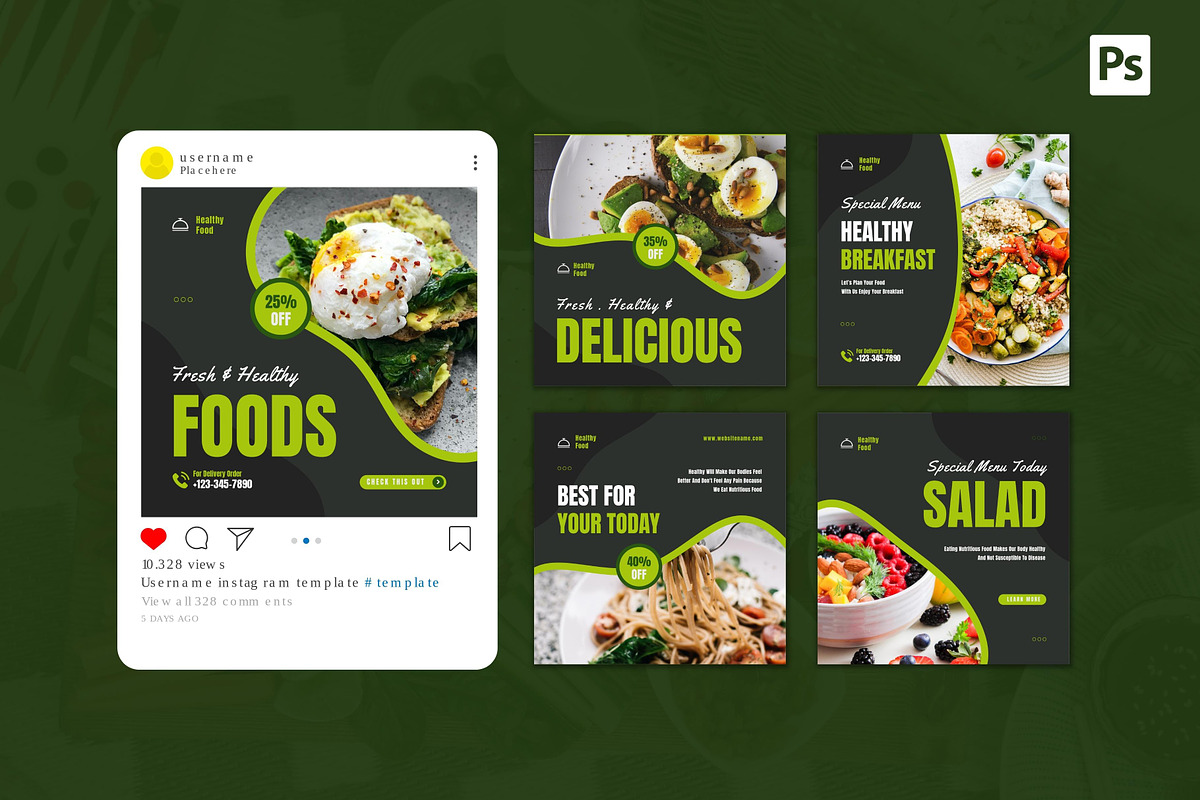 Healthy Food Instagram Post, a Social Media Template by CavenArt (Photo 4 of 5)
