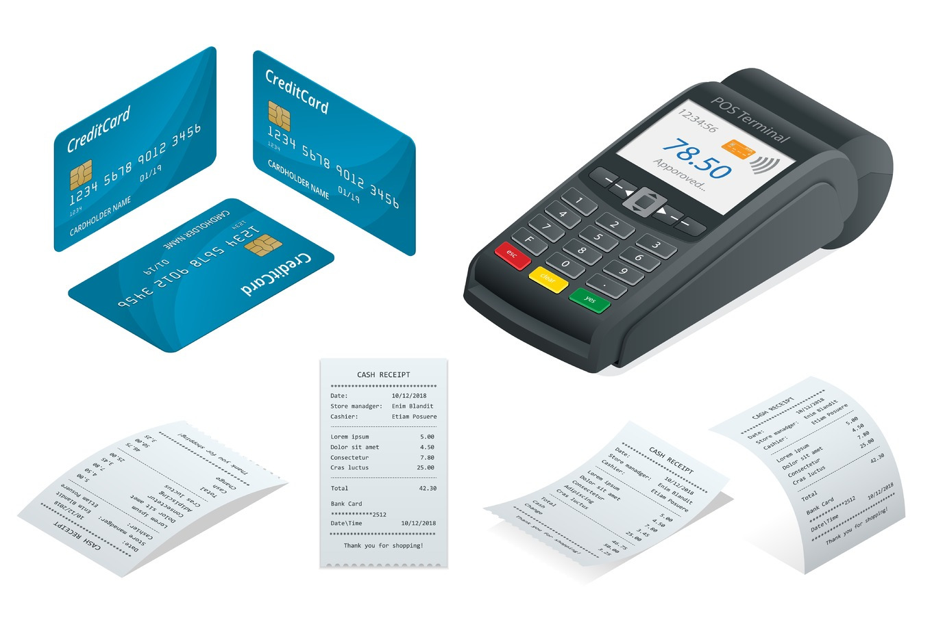Isometric Pos Terminal Debit Credit Card Sales Printed Receipt by Golden Sikorka  Creative Market