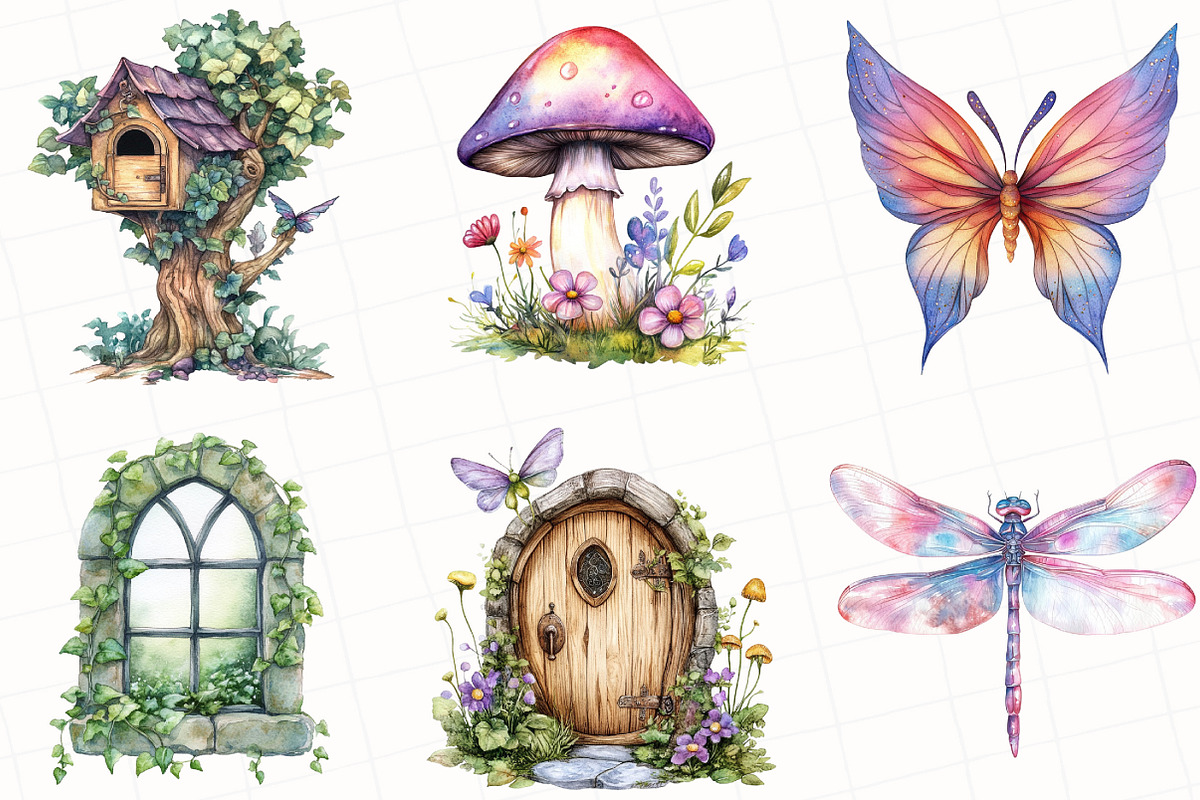 Fairy Garden Watercolor Clipart, an Illustration by OK Design (Photo 2 of 5)