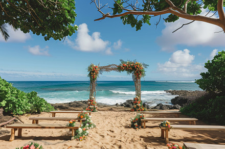 A wedding setup on the beach with a, a Photo by Iftikhar Alam
