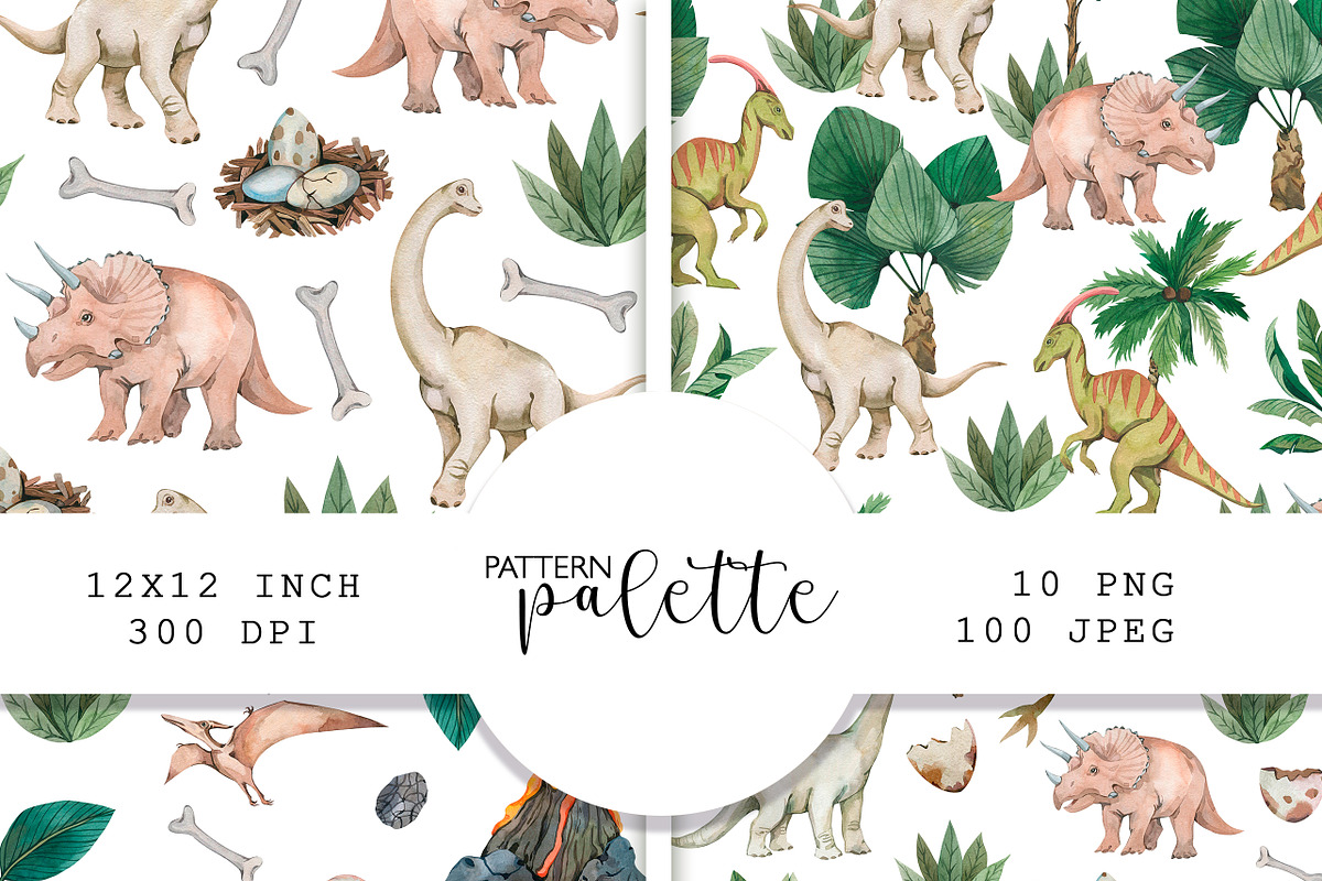 Watercolor Dinosaur Patterns PNG, a Pattern Graphic by PatternPalette (Photo 11 of 11)